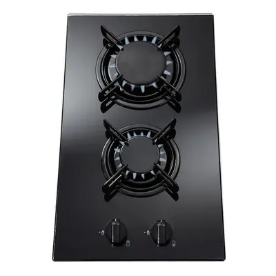 SIA GHG302BL 30cm Burner Black Glass On Gas Domino Hob With Enamel Pan Stands