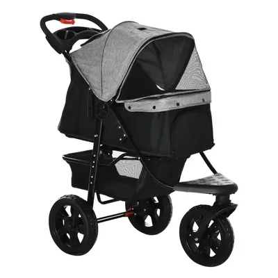 PawHut Folding Wheel Pet Stroller Travel Adjustable Canopy Storage Brake Grey