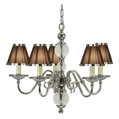 Flemish Ceiling Pendant Chandelier Polished Nickel & White Shades Lamp Light