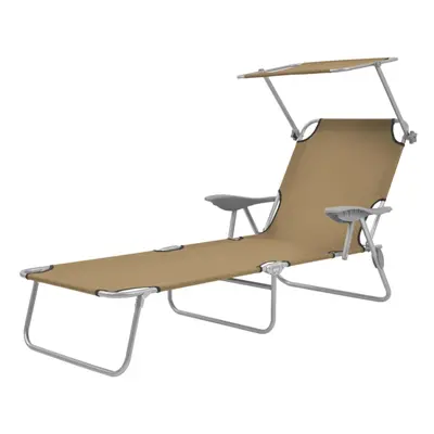 vidaXL Foldable Sunlounger with Canopy Taupe Outdoor Daybed Recliner Chair