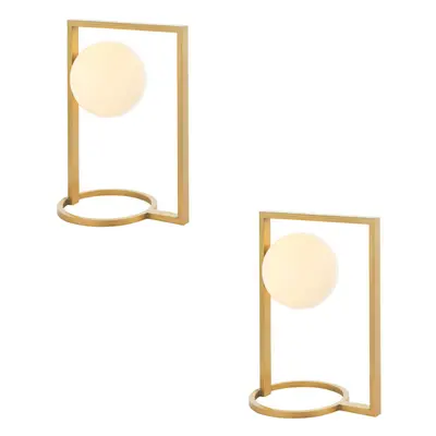 2 PACK Brushed Gold Table Lamp - Gloss Opal Glass Shade - Geometric Shape Design