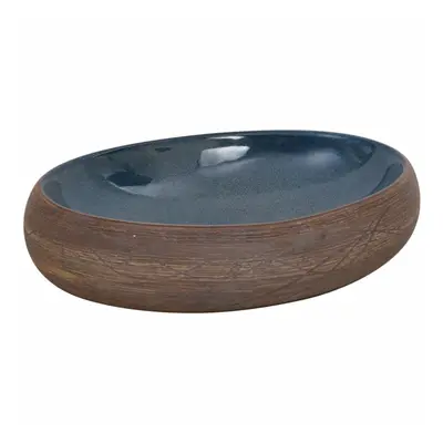 (brown and blue, x x cm) vidaXL Countertop Basin Bathroom Sink Wash Basin Vessel Sink Oval Ceram