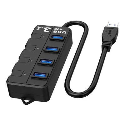 (Black) 4-In-1 USB 3.0 HUB Adapter 4*USB 3.0 High-speed Extenders 4-Port Independent Switch USB3