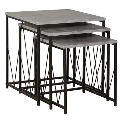 Seconique Athens Black Metal Frame Nest of Tables - Concrete Effect Top