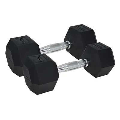 Pro Dumbbell Pair - 2x 10KG Rubber Coated Hex Dumb-Bells - Knurled Steel Handle