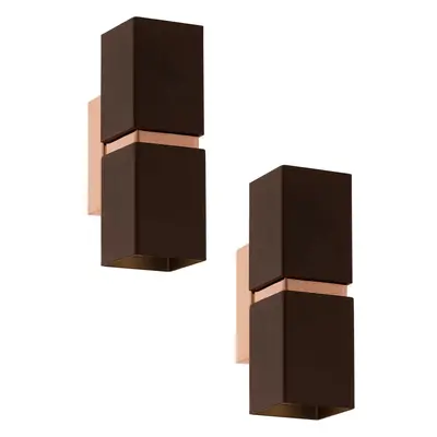 2 PACK Wall Light Colour Copper Coloured Steel Brown Square Shade GU10 2x3.3W