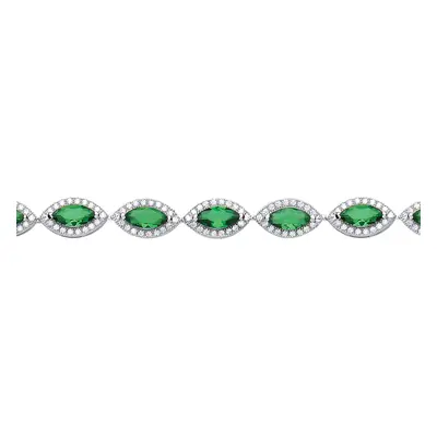 Jewelco London Ladies Sterling Silver Emerald-Green Marquise Cubic zirconia Halo Cat's Eye Tenni