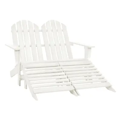 vidaXL Fir Wood 2-Seater Garden Adirondack Chair&Ottoman White Wooden Armchair