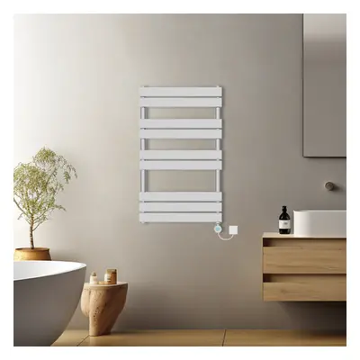 (Chrome, 1000x600mm) Pre-filled Electric Heated Towel Rail Radiator Flat Panel Thermostatic