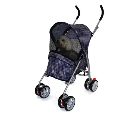 Pet Dog Puppy Stroller Pram Pushchair in Blue Tartan