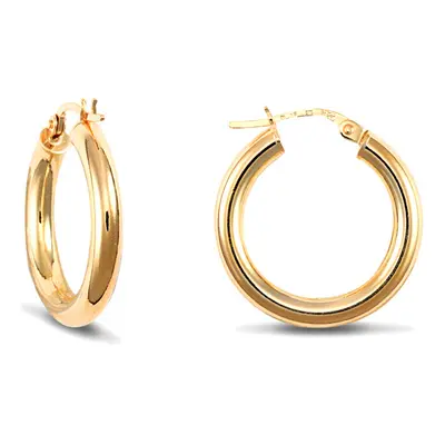 Jewelco London Ladies 9ct Yellow Gold Polished 3mm Hoop Earrings 20mm - JER178