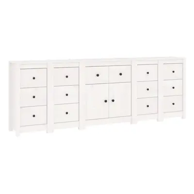 (White) vidaXL Solid Wood Pine Sideboards Wooden Cabinet Home Organiser Multi Colours