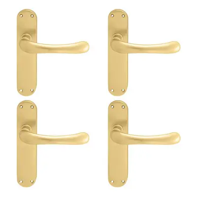 4x PAIR Smooth Rounded Handle on Shaped Latch Backplate x 42mm Satin Brass