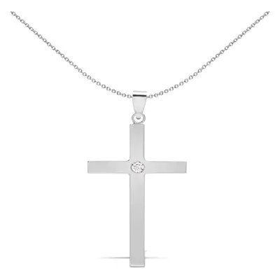 Jewelco London Men's Solid 9ct White Gold Rub Over Set Round I SI2 0.1ct Diamond Solitaire Cross