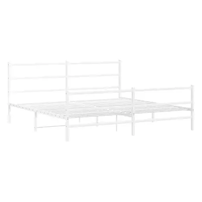 vidaXL Metal Bed Frame with Headboard and Footboard Bed BaseÂ White 183x213 cm