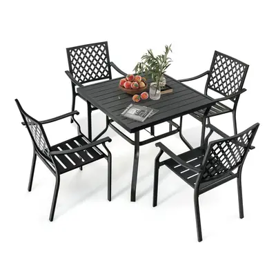 5 Pieces Metal Patio Dining Table Set Garden Set with Stackable Chairs