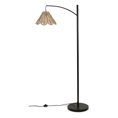 Black Metal Curve Standing Light Floor Lamp and Rattan Scalloped Shade