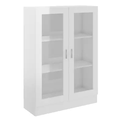 vidaXL Vitrine Cabinet High Gloss White Engineered Wood Storage Rack Sideboard