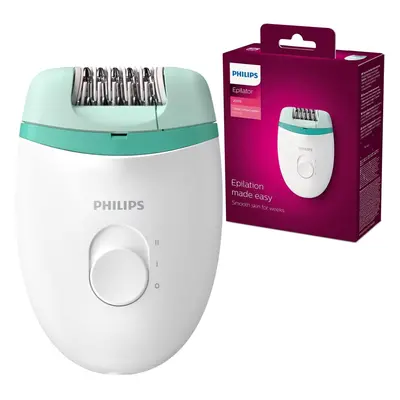 Philips Satinelle Essential Epilator, Corded, Compact Hair Removal, BRE224/00 White & Green