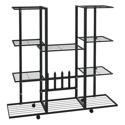 vidaXL Flower Stand with Wheels 94.5x24.5x91.5 cm Black Iron Tall Plant Stand