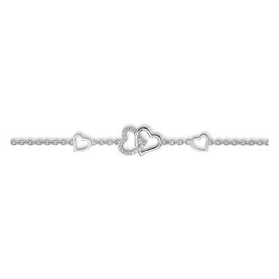 Jewelco London Ladies Rhodium Plated Sterling Silver Cubic Zirconia Entangled Love Hearts 1.1mm 