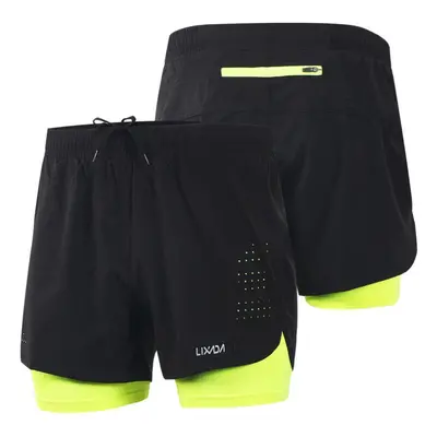 (Green, M) Men's 2-in-1 Running Shorts