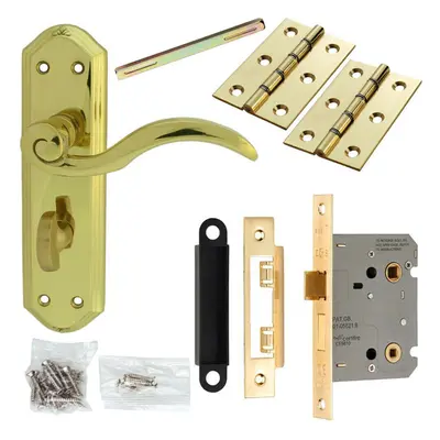 Door Handle & Bathroom Lock Pack Brass Spiral Scroll Thumb Turn Backplate