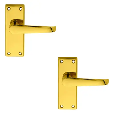 2x PAIR Straight Handle on Short Latch Backplate x 42mm Polished Brass