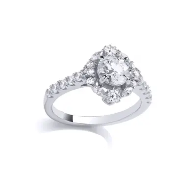 (L) Jewelco London Sterling Silver CZ Fancy Round Solitaire Ring Cocktail Ring - GVR978