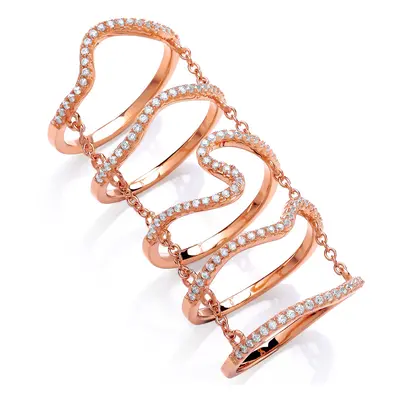 (L) Jewelco London Rose Gold-Plated Sterling Silver Cubic Zirconia Chained Piece Stack Ring