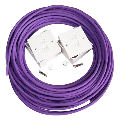 50m CAT6a Internet Extension Kit Indoor Ethernet Router Cable RJ45 Face Plate