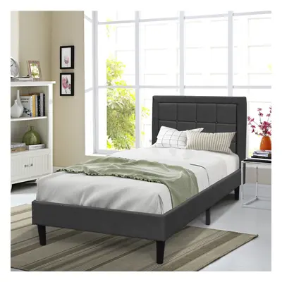 (3ft Single, Dark Grey) Fabric Bedframe With Buttoned Headboard In Various Sizes And Colours