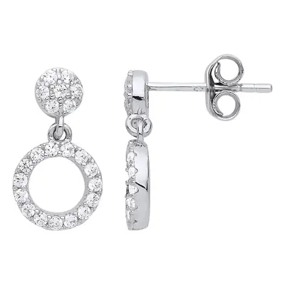 Jewelco London Ladies Sterling Silver Cubic Zirconia Halo Hoop Stud Drop Earrings - GVE794