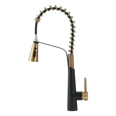 (Black+Gold) Pre-rinse Pull Down Kitchen Faucet