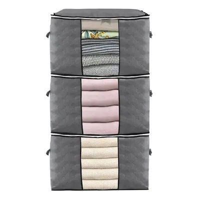 3 Pcs Clothes Storage Bag Zip Organizer Boxes Pillows Quilt Bedding Bag Luggage Bag