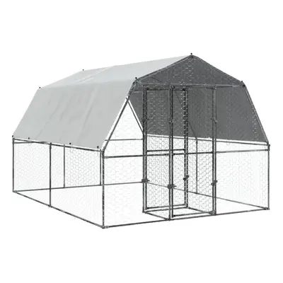 vidaXL Chicken Cage with Roof and Door Hen Run Cage Silver Galvanised Steel