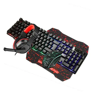 4Pcs Gaming Devices Set Keys LED Backlit Gaming Keyboard 3600DPI Ergonomic Mouse 3.5mm Wired Hea