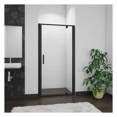 (760mm) BLACK Frame Pivot Shower Door Enclosure Glass