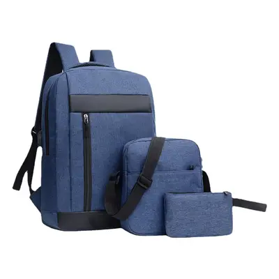 (Blue) 3Pcs Men Backpack Set USB Charging Laptop Bag Multifunctional Casual Travel Backpack Men 