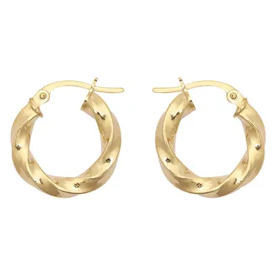 Jewelco London Ladies 9ct Yellow Gold Square Tube Ribbon Liquorice Twist 3mm Hoop Earrings 16mm 