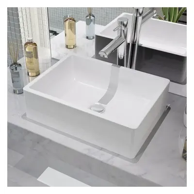 vidaXL Basin Ceramic White Rectangular Cloakroom Bathroom Above Counter Sink