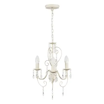 Cream Ornate Vintage Style Shabby Chic Way Ceiling Light Chandelier with Beautiful Acrylic Jewel