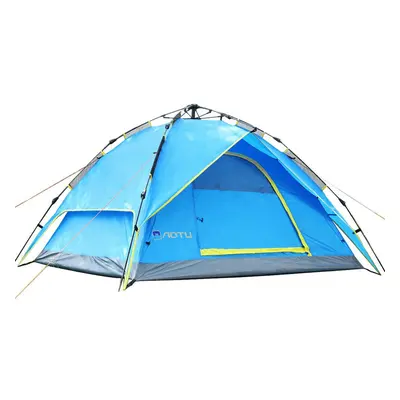 (Blue) People Double Layers Waterproof Breathable Automatic Tent with Bag