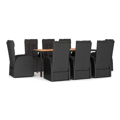 vidaXL Garden Dining Set Piece Black Poly Rattan and Solid Wood Acacia Chair