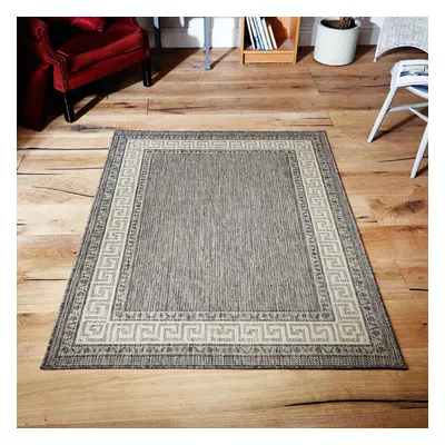 (Greek - Grey, x cm) Non Slip Outdoor/Indoor Flatweave Rugs Patio garden Small Extra Large Mats 