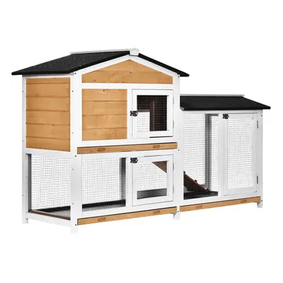 PawHut 2-Tier Wooden Rabbit Hutch Guinea Pig House Pet Cage Outdoor w/ Tray Ramp