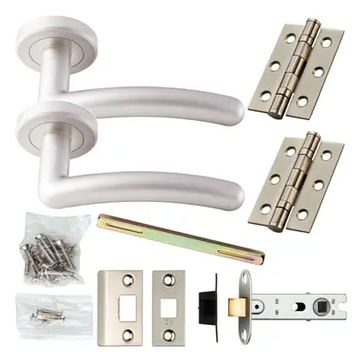 Door Handle & Latch Pack Satin Chrome Modern Curved Bar Screwless Round Rose