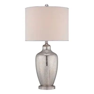 Table Lamp Glass Base Beige Linen Shade Silver Trim Mercury Glass LED E27 100W