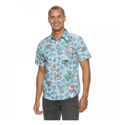 (XLarge, Blue) Marvel Avengers Button Up Hawaiian Shirt