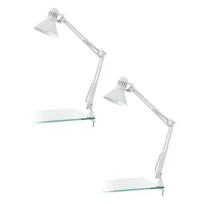 2 PACK Table Desk Lamp Colour Shiny White Moveable In Line Switch E27 1x40W